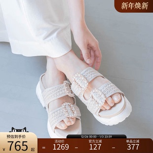 DR33226 独特精致宝石扣蕾丝薄纱魔术贴女凉鞋 RANDA 25春夏新款