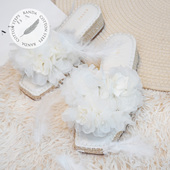 女凉鞋 薄纱花卉草编平底拖厚底穆勒鞋 PS37183 26夏季 RANDA