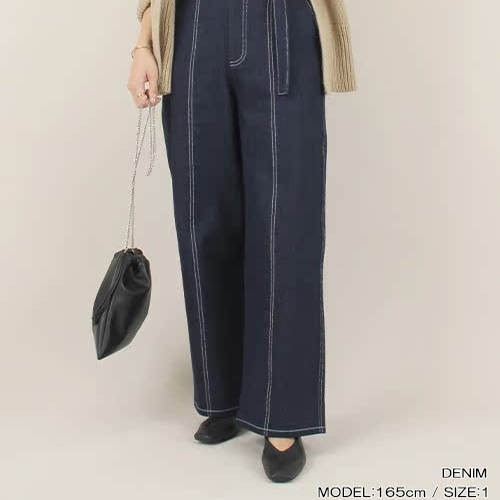 RANDA 明线装饰牛仔裤三色高腰阔腿裤女显瘦长裤 BB01270