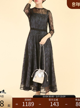 RANDA 日系气质镂空蕾丝飘逸两件套长袖显瘦连衣裙女 BD01372