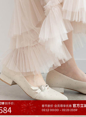 RANDA 25早秋新款优雅水钻可爱休闲蝴蝶结平底尖头单鞋 DP36015