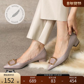 RANDA PP10570 女 秋冬新款 COTTON尖头粗跟低跟日系通勤商务单鞋