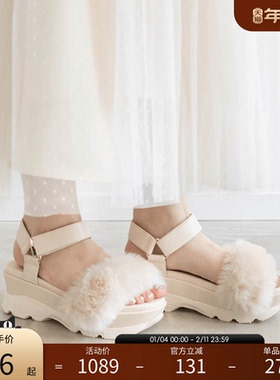 RANDA 24秋冬COTTON软底可拆卸的毛绒带可爱运动凉鞋优雅 PR34008