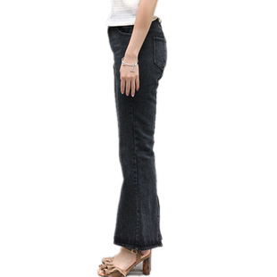RANDA 秋冬新款塑形低腰全棉喇叭牛仔裤裤脚分叉设计通勤 BB01162