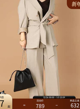 RANDA/兰达气质灰蓝色高腰纽扣阔腿裤西装裤BB01246