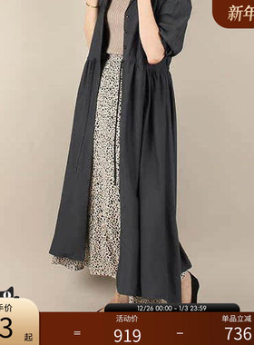 RANDA/兰达氛围感深灰棕色长款衬衫外套连衣裙大衣 BB01255