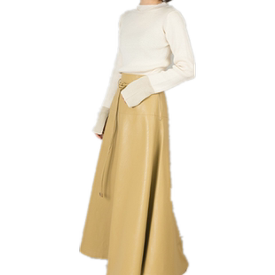 RANDA 早秋新款时尚百搭腰绳合成皮革长裙A字长裙通勤 BS01405