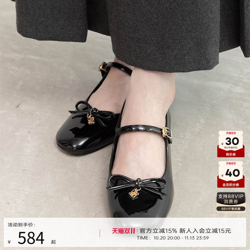 RANDA 26早春新款蝴蝶结甜美优雅设计粗跟玛丽珍单鞋 PP36249