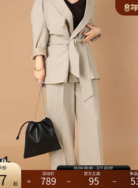 RANDA/兰达气质灰蓝色高腰纽扣阔腿裤西装裤BB01246