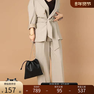 RANDA/兰达气质灰蓝色高腰纽扣阔腿裤西装裤BB01246