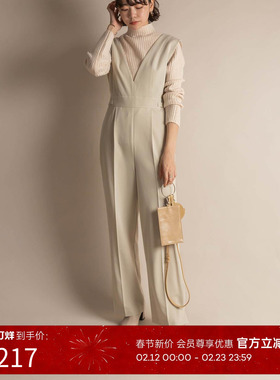 RANDA 早秋新款日系休闲黑色白色显瘦V领连体裤子女 BD01758