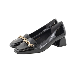 RANDA 秋冬新款时尚亮面珍珠点缀方头粗跟女单鞋 PH32004