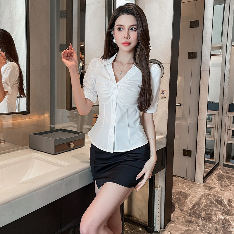 空姐制服性感衬衫简约气质通勤养生工作套装美容师工作服沐足工衣