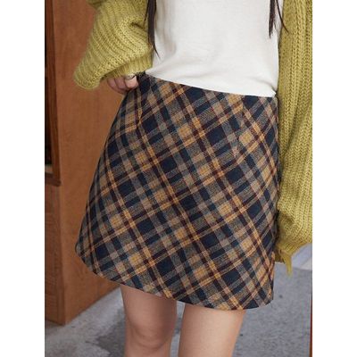 【约克黄昏格 毛呢长短款】兴北秋季格子毛呢包臀半身裙女 T3014F