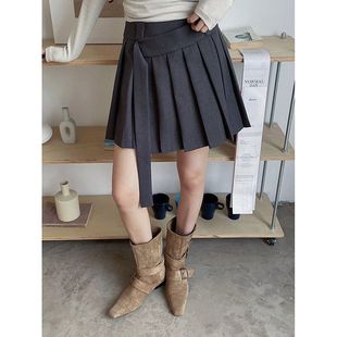 兴北飘带百褶半身裙女春季 2色 高腰A字短裙N808B 设计师百褶裙