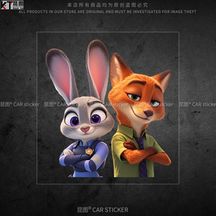 尼克朱迪卡通汽车贴纸改装 饰行李箱电动车窗车尾车身划痕遮挡防水