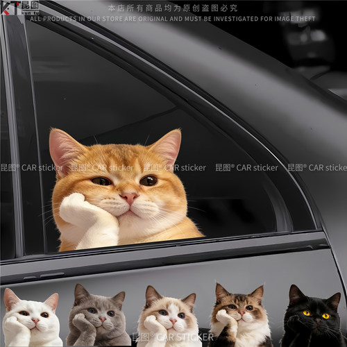 猫咪汽车贴纸防水防晒撕掉不留胶