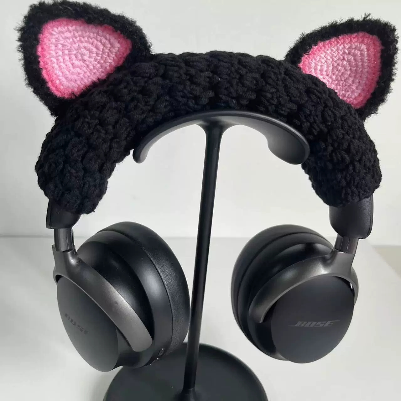 可爱猫耳朵适用于Bose Ultr 飓风3索尼 苹果 森海塞尔大馒头四头梁手工编织毛线成 横梁保护套防破损防油定制