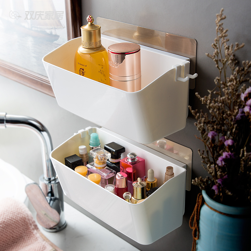 浴室免打孔厕所壁挂洗手间收纳盒吸盘吸壁式卫生间洗漱台置物架
