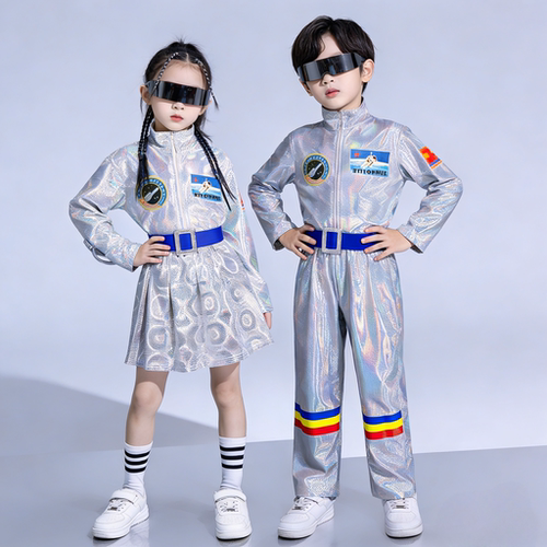 科技感服装儿童演出服小学生航空宇航服ai舞蹈亮片机器人幼儿爵士