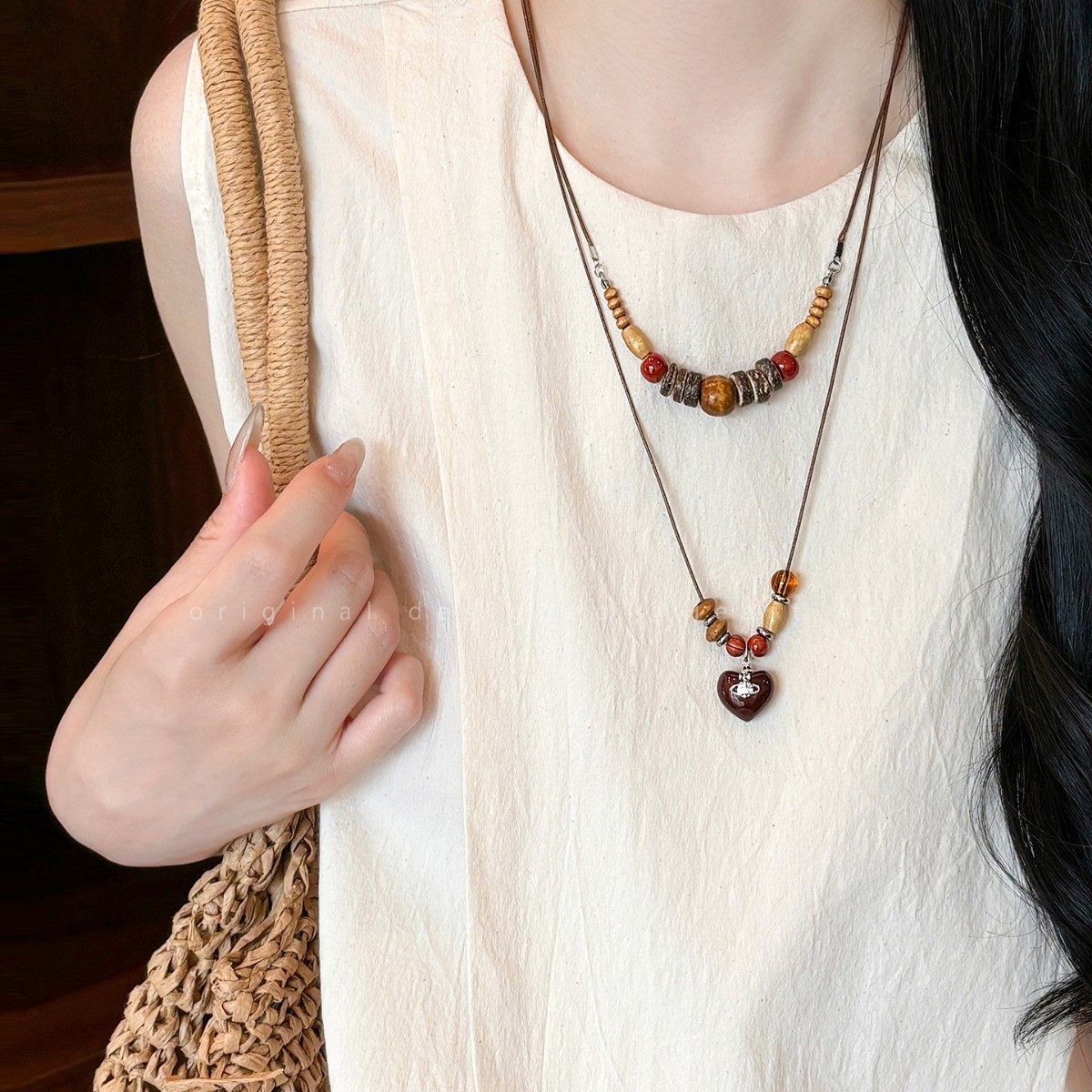 复古木质串珠吊坠项链女小众设计感民族风配饰时尚长款百搭毛衣链,饰品/流行首饰/时尚饰品新,项链,淘宝优惠券,粉丝福利购,淘宝优惠卷