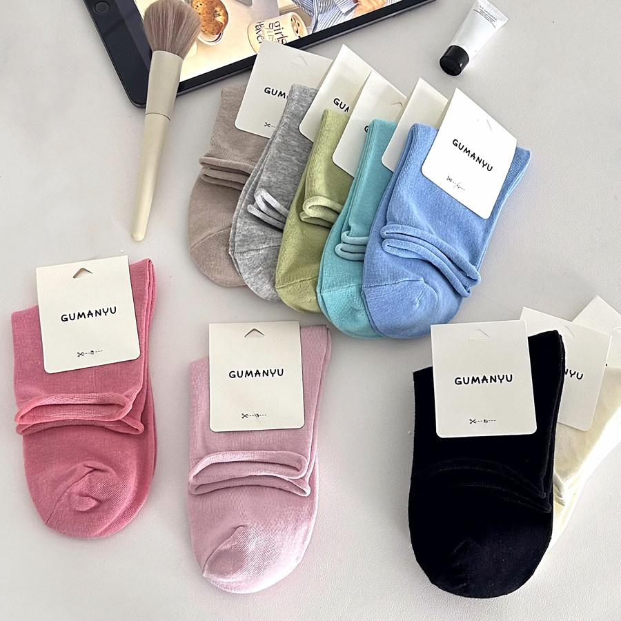 袜子女夏季纯棉纱线月子袜卷边中筒透气女士可爱黑白袜,女士内衣/男士内衣/家居服,中筒袜,淘宝优惠券,粉丝福利购,淘宝优惠卷