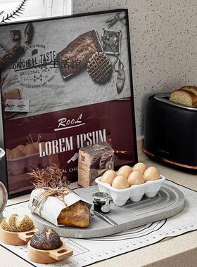 简约现代样板间厨房装饰品摆件道具真面包鸡蛋托盘套咖啡机摆设