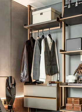 山海艺术样板房衣帽间衣柜创意高端棕色系衣物收纳盒组合简约饰品