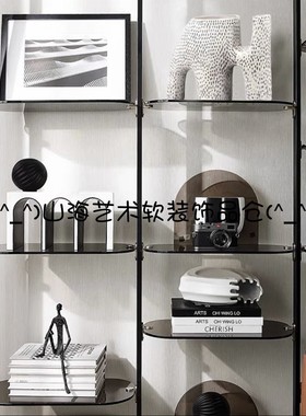 现代风轻奢样板间书房书柜装饰摆件现代创意办公区展示柜饰品套装