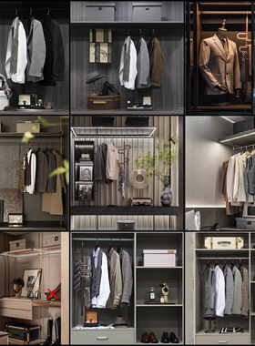 样板房衣帽间软装饰品摆件定制展厅衣柜男士商务西服衣服陈列组合