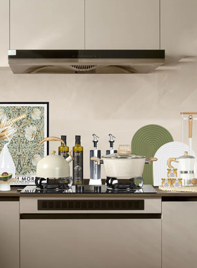 样板间厨房摆件橱柜展厅真食物厨具锅具组合套装奶油风软装饰品