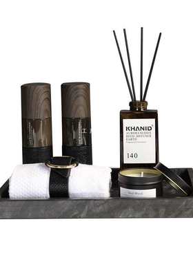 样板房卫生间卫浴柜台面意式装饰摆件大理石毛巾香薰托盘浴室