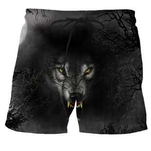 狼3d数码 短裤 印花男式 运动休闲宽松男士 沙滩短裤 外贸新款