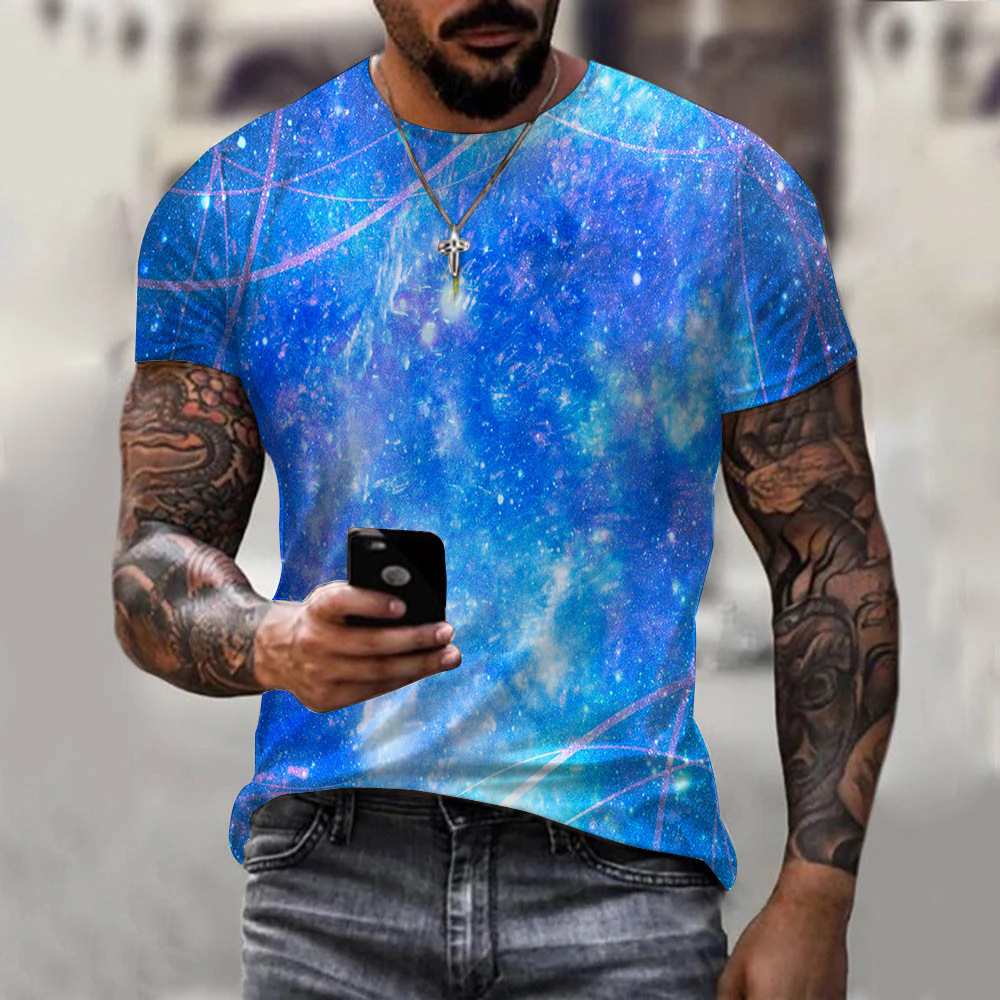 新款星空3D印花T恤丛林星空云男款休闲短袖