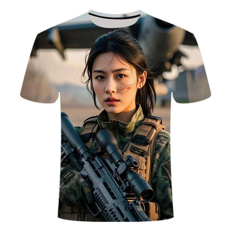2025夏季爆款3d印花t恤女战士系列男士抽象小众甜美圆领短袖t恤衫