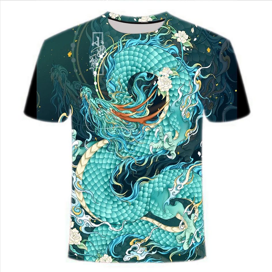 2024夏季新款egly时尚 中国风四大神兽 3D印花T恤短圆领