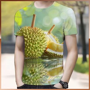 夏季男士新品网红爆款榴莲egly印花圆领T恤休闲小众上衣情侣款