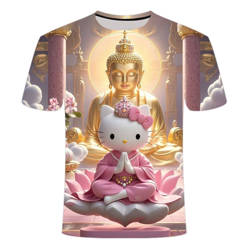 egly夏季凯蒂猫招财图案短袖时尚创意个性帅气数码印花休闲T恤
