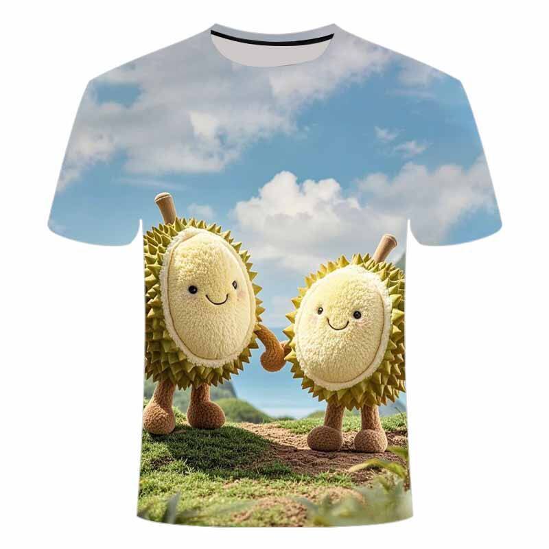 2025夏季爆款3d印花t恤衫榴莲系列男士时尚帅气可爱短袖t恤衫