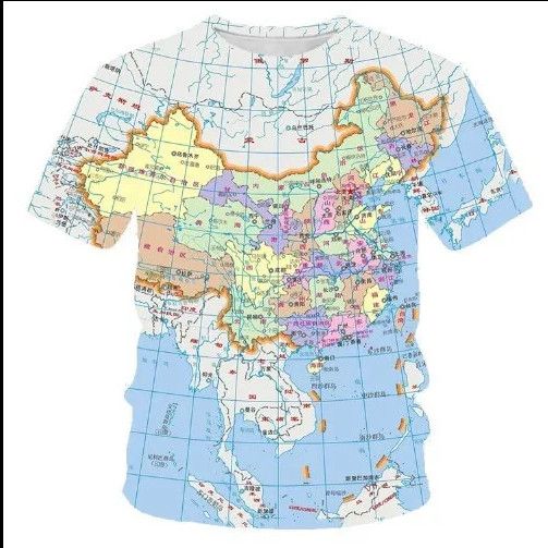 夏季中国新款图案印花立体个性地图时尚潮流爆款男女上衣T恤短袖