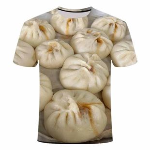 夏季美味肉馅包子衣服卖包子个性工作服食物图案t恤搞笑奇葩衣服