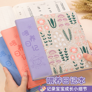 喂養日記本寶寶喂奶記錄本新生兒嬰兒奶粉母乳母嬰日常每日作息護理表格生活成長日志手冊皮面方形筆記本本子