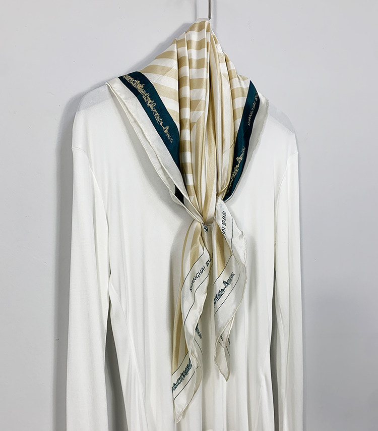 洋气撞色上海滩系列 外贸品牌手工卷边真丝素绉缎条纹大方巾围巾