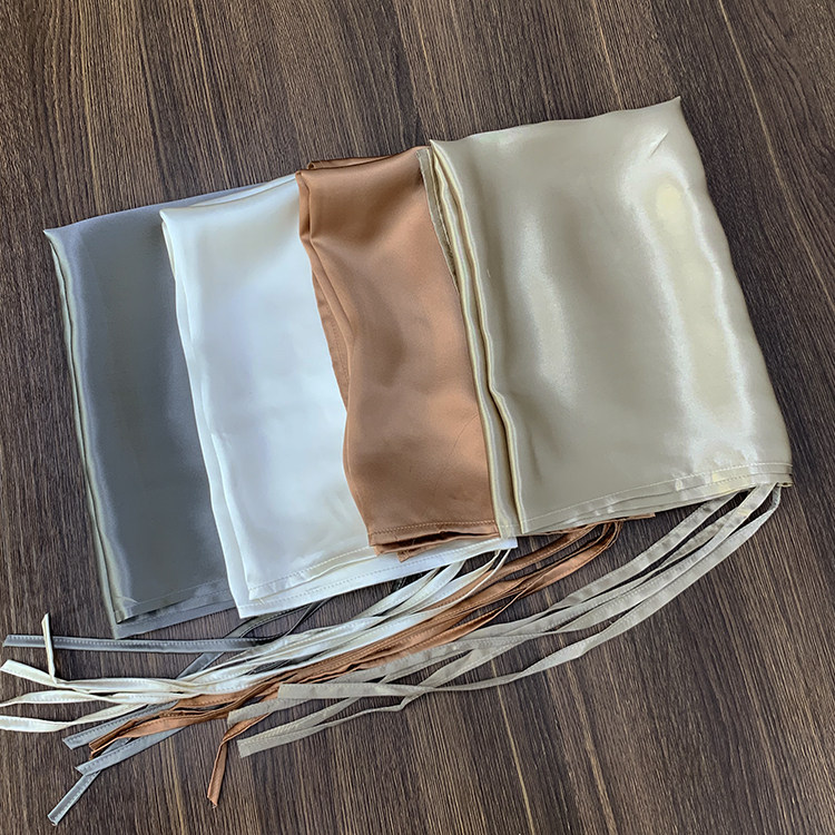 2条包邮 真丝素绉缎成人枕巾 桑蚕丝单人枕绑带一片式床上用品