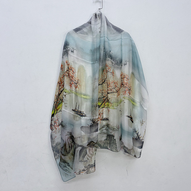 2件包邮 多色入 真丝雪纺印花长丝巾 桑蚕丝围巾搭配长巾女A-9