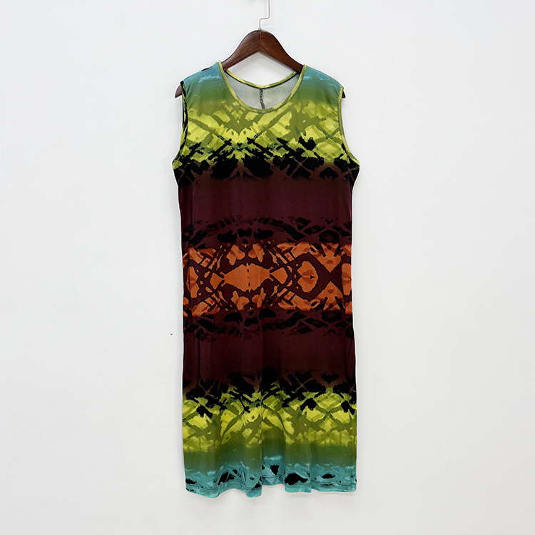 外贸针织真丝印花无袖连衣裙 桑蚕丝背心裙小A字裙夏季