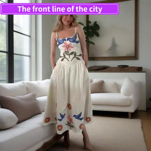 for Sexy Women现货印花清新清纯收腰 Dress Fashion Split Strap