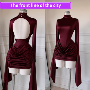 Fashion 露 Sexy Strap Women现货秋季 半高领长袖 for Split Dress