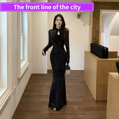 dress植绒立体面料新中式 Sexy 连衣裙女高 party mini slim lace