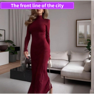 Fashion Strap Split 连 for Women纯色半高领收腰时尚 Dress Sexy